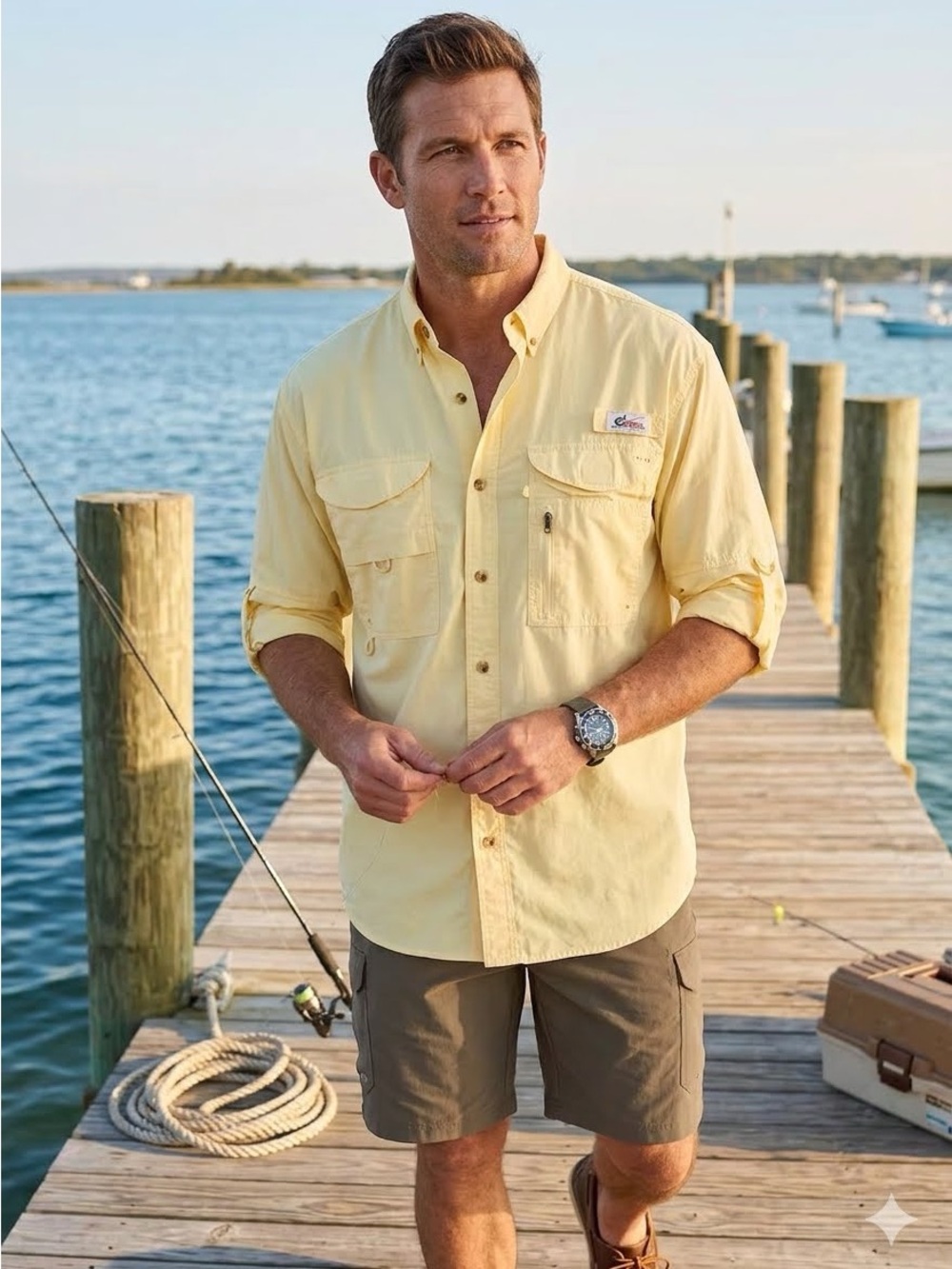 World Wide Sportsman Fishing Shirt Mens Long Sleeve Yellow Vented Mesh Large